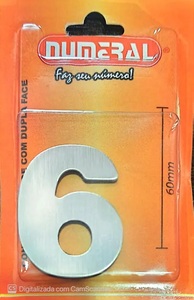NUMERO ADESIVO DE ACO 60MM Nº6 - NUMERAL